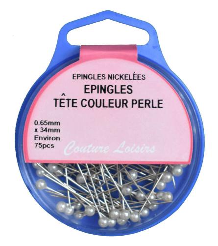 Epingles tête couleur perle x75 - 34x0,65mm